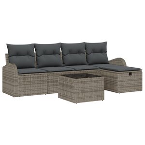 vidaXL Ensemble de Canapés de Jardin 6 Pièces avec Coussins Gris Rattan Synthétique