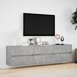 vidaXL Meuble TV mural avec LED gris béton 180x31x45 cm