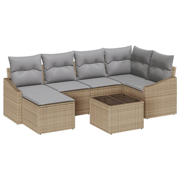 vidaXL Ensemble de salle à manger de jardin de 7 pièces avec coussins en rotin noir