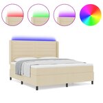 Lit avec sommier à ressorts et matelas vidaXL avec éclairage LED Crème 180x200 cm Tissu