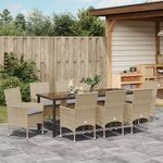 Ensemble de salle à manger de jardin 9 pièces avec coussins en polybeige