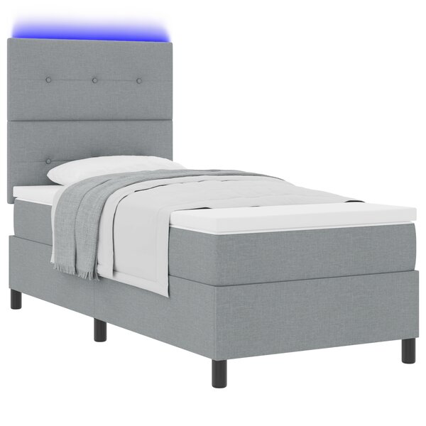 vidaXL Lit boxspring avec matelas & lumière LED gris 100x200 cm en tissu