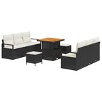 Ensemble de Canapé de Jardin de 9 Pièces avec Coussins Noir Rattan Poly Acacia