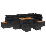 Ensemble de canapés de jardin de 10 pièces avec coussins noirs en rotin synthétique acacia