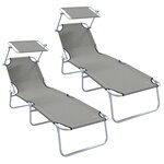vidaXL Chaises longues pliantes 2 Pièces avec auvent en tissu Oxford gris 600D
