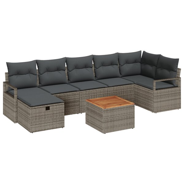Ensemble de canapé de jardin 8 pièces avec coussins gris en poly rotin