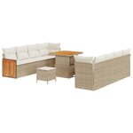 vidaXL Ensemble de Sofa de Jardin 11 Pièces avec Coussins Beige Poly Rattan Acacia