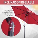 Parasol inclinable de jardin balcon terrasse manivelle toile polyester imperméabilisée haute densité 180 g/m² Ø2 7 x 2 35H m alu rouge vineux