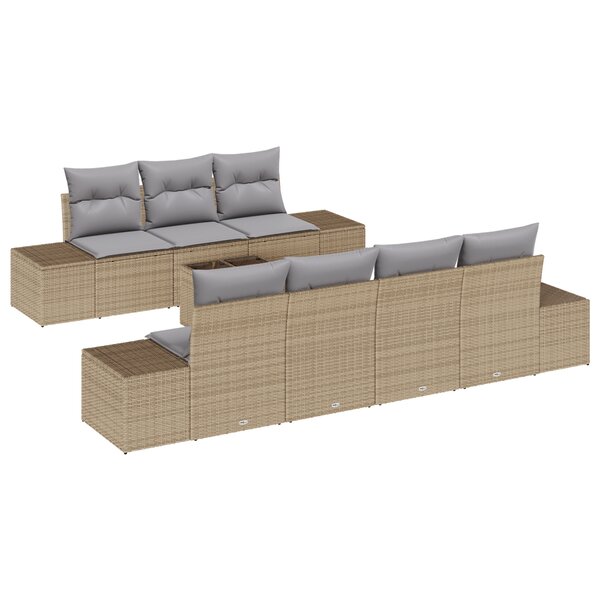 vidaXL Ensemble de sofa de jardin 8 pièces avec coussins beige en poly rotin