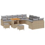 Set de canapé de jardin vidaXL 13 pièces avec coussins Beige Poly Rattan Acacia