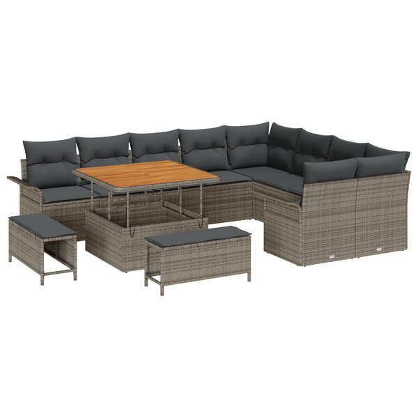 Ensemble de sofa de jardin 12 pièces avec coussins en rattan synthétique gris acacia