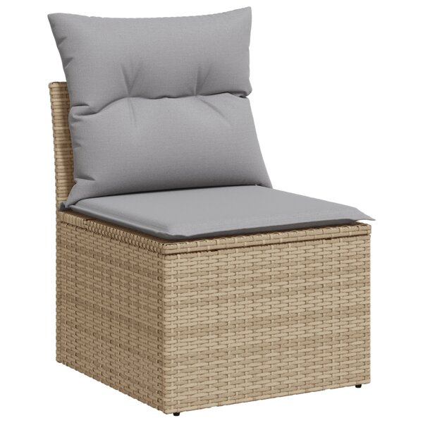 vidaXL Canapé de Jardin 7 Pièces avec Coussins Beige Poly Rattan