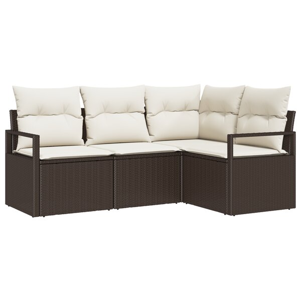 Ensemble de canapé de jardin 4 pièces vidaXL avec coussins Marron Poly Rattan
