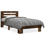 vidaXL Cadre de lit chêne fumé 90x200 cm bois d'ingénierie et métal