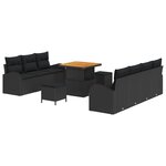 Set de 10 Canapés de Jardin avec Coussins Noir Rattan Synthétique Acacia