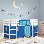 vidaXL Lit mezzanine enfants et rideaux bleu 80x200cm bois pin massif