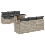 Ensemble de canapé de jardin 7 pièces avec coussins gris clair en poly rotin