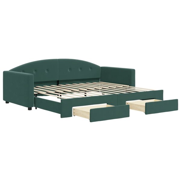 vidaXL Lit de jour avec gigogne et tiroirs vert foncé 90x200cm velours
