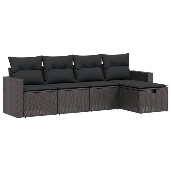 vidaXL Salon de jardin 5 Pièces avec coussins noir résine tressée