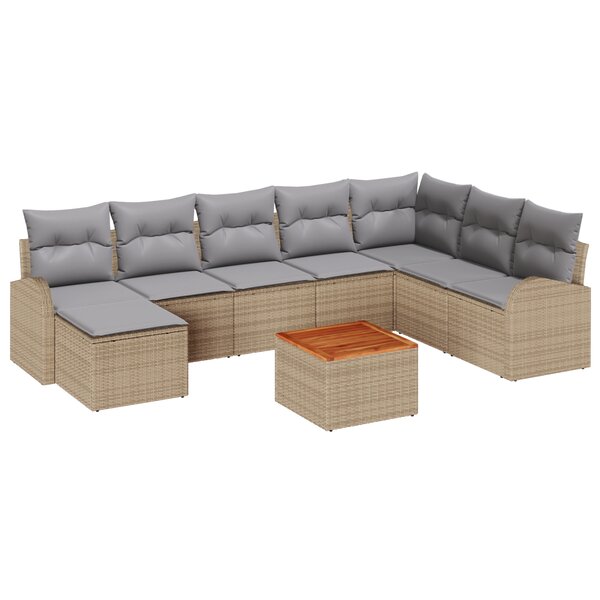 vidaXL Ensemble de canapé de jardin 9 pièces avec coussins en rattan poly beige acacia