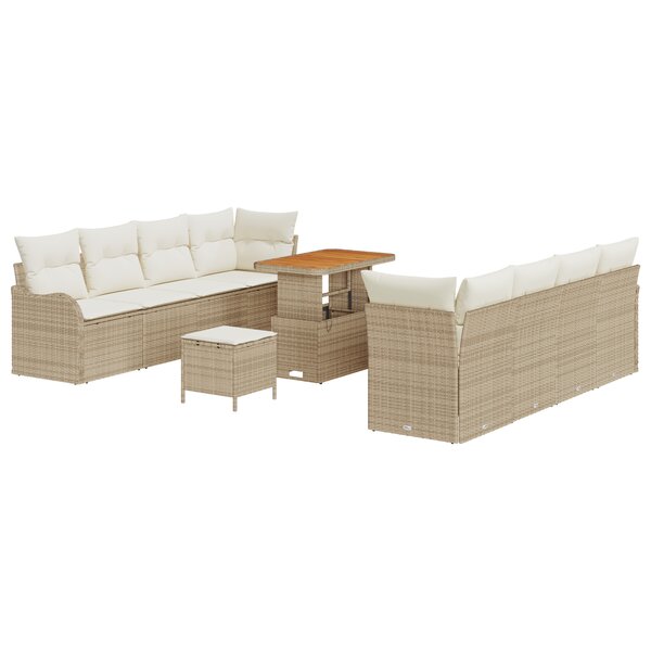 Ensemble de canapé de jardin vidaXL 11 pièces avec coussins Beige Poly Rotin Acacia