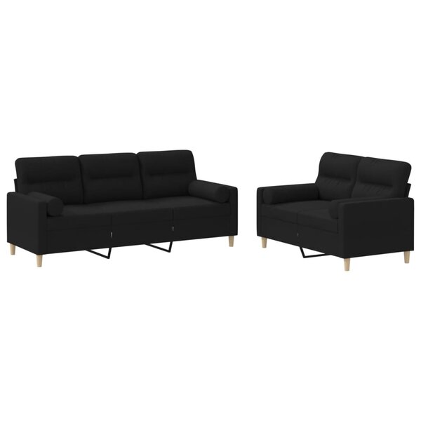 vidaXL Ensemble de canapés 2 Pièces avec coussins noir tissu