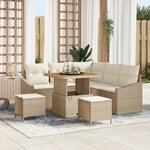 Ensemble de Canapés de Jardin 8 pièces avec Coussins Beige Poly Rotin Acacia