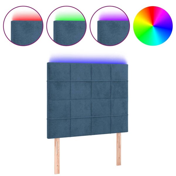 vidaXL Tête de lit à LED Bleu foncé 90x5x118/128 cm Velours