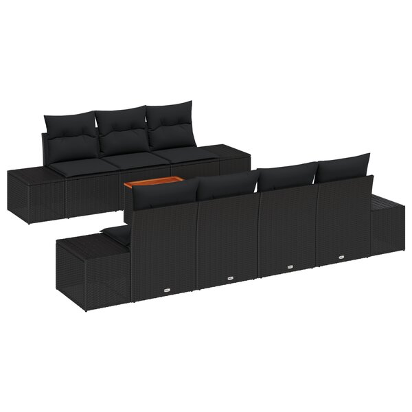 vidaXL Ensemble de canapés de jardin de 8 pièces avec coussins en noir  rotin et acacia