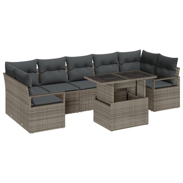 Canapé de Jardin 8 Pièces avec Coussins Gris Rotin Synthétique
