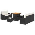Ensemble de 8 Pièces de Canapé de Jardin avec Coussins Noir en Rattan Poly Acacia