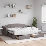 vidaXL Lit de jour avec gigogne et tiroirs taupe 80x200 cm tissu