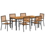 Ensemble de Salle à Manger de Jardin 7 Pièces en Poly Rattan Noir Acacia
