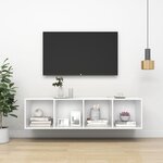 vidaXL Meuble TV mural Blanc 37x37x142 5 cm Bois d’ingénierie