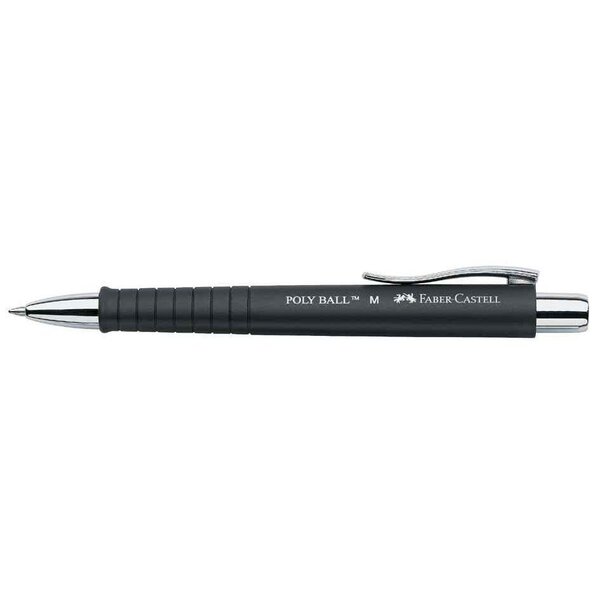 Stylo Bille Rétractable POLY BALL Pointe Moyenne Noir Encre Bleue x 5 FABER-CASTELL