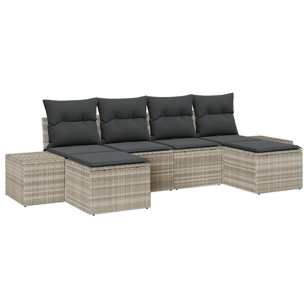 vidaXL Ensemble de canapé de jardin 6 pièces avec coussins gris clair poly rotin