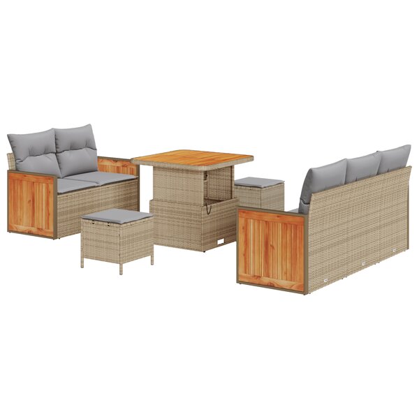 Ensemble de canapés de jardin vidaXL 8 pièces avec coussins beige rotin poly acacia