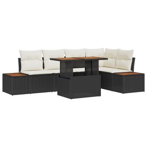 Ensemble de Canapé de Jardin 6 pièces avec Coussins Noir Poly Rattan