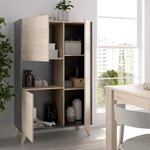 Buffet haut - graphite et chêne - 3 portes + 1 niche - NESS - 81 x 43 x 135 cm