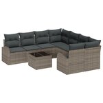vidaXL Ensemble de Canapé de Jardin 9 Pièces avec Coussins Gris Poly Rattan