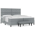 vidaXL Lit avec sommier et banc gris clair 200x200 cm en tissu