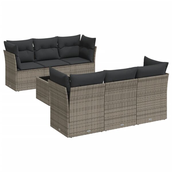 vidaXL Salon de jardin avec coussins 7 Pièces gris résine tressée