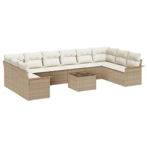 vidaXL Ensemble de canapé de jardin 11 pièces avec coussins en rotin synthétique beige
