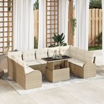 vidaXL Ensemble de canapé de jardin 10 pièces avec coussins beige en rattan synthétique