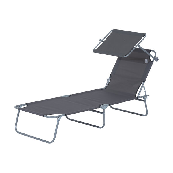Transat bain de soleil pliable grand confort dossier et pare-soleil réglable multi-positions gris