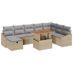 vidaXL Set de canapé de jardin à 9 pièces avec coussins beige poly rattan