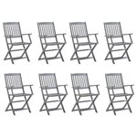 vidaXL Chaises pliables d'extérieur lot de 8 et coussins Bois d'acacia