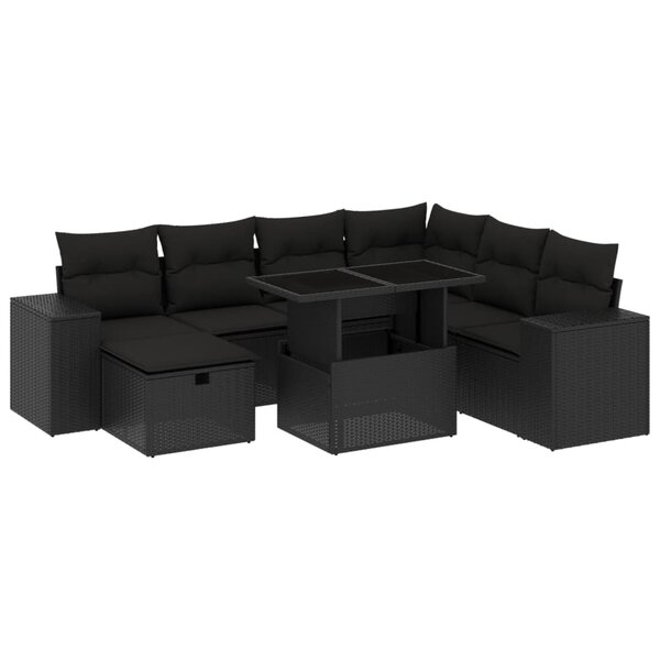 vidaXL Salon de jardin 8 Pièces avec coussins noir résine tressée