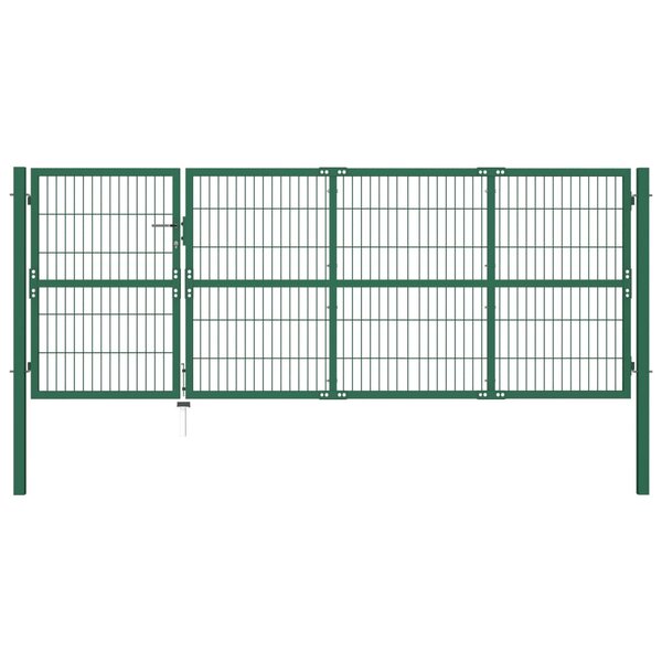 vidaXL Portail de clôture de jardin avec poteaux 350x120 cm Acier Vert