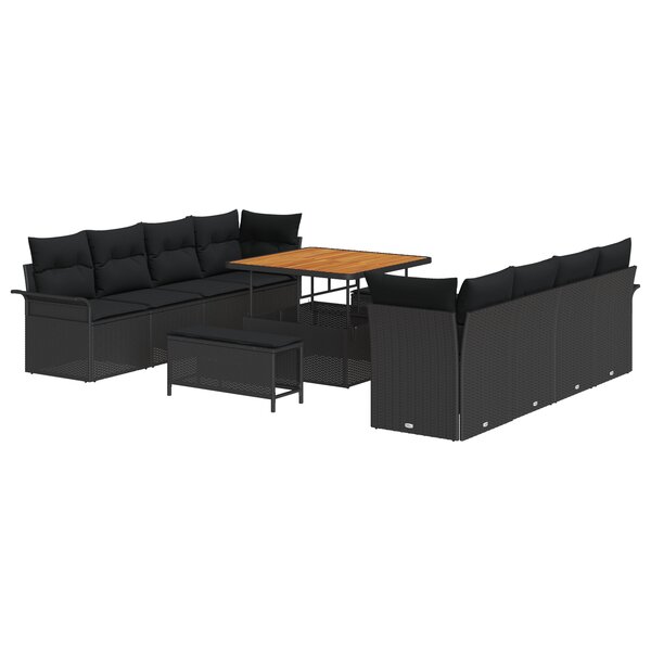 vidaXL Ensemble de canapé de jardin 11 pièces avec coussins en rotin poly noir acacia